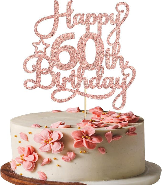 1 Pack Happy 60th Birthday Cake Topper Rose Gold Glitter 60 & Fabulous Cheers to 60 Years Old 60th Birthday Cake Pick for Celebrating 60th Birthday Anniversary Party Cake Decorations Supplies
