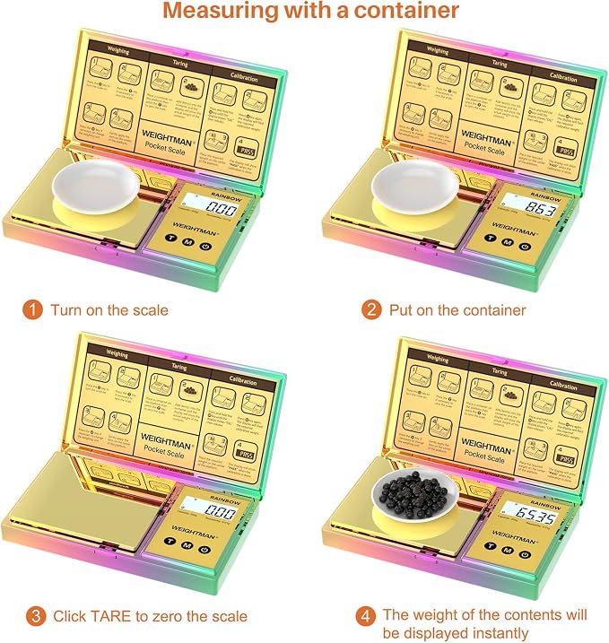 WEIGHTMAN Shiny Digital Gram Scale 200g x 0.01g, Chrome Rainbow Mini Scale | Food Scale for Ounces and Grams, Iridescent Pocket Scale, Jewelry Scale for Gold Coins, Gems, Powder, Backlit LCD, 6 Units