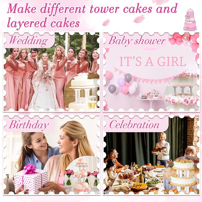 Suclain 24 Pcs 3 Size Fondant Cakes Tier Separator Support Stand Roman Column Cake Tiered Stands Multilayer Pillars Oman Column Wedding Decoration Support Tool Sets for Wedding Cupcake Display