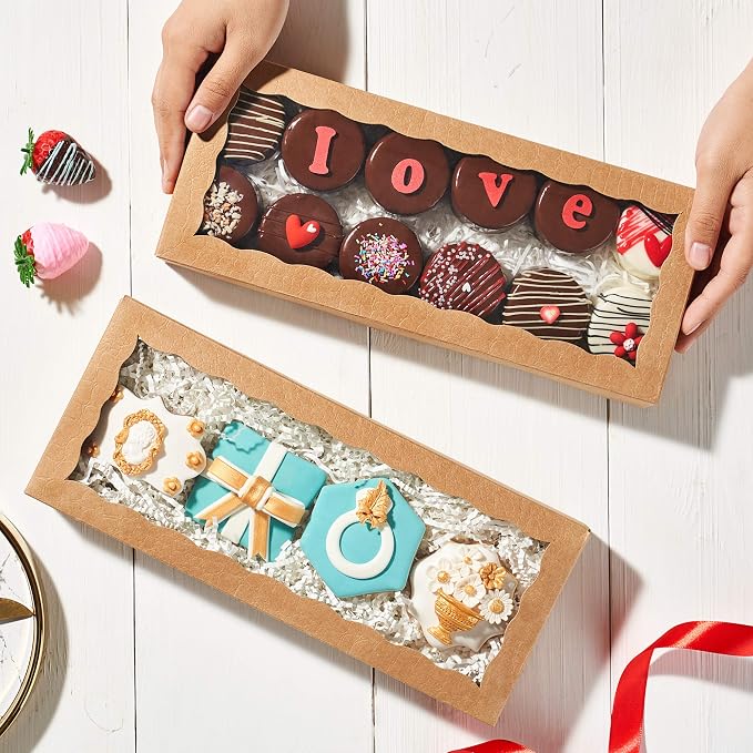 24PCS 12 x 5 x 1.5 inches Premium One Piece Cookies Boxes, Bakery Boxes for Father's Day and Holiday Cookie Gift Sets