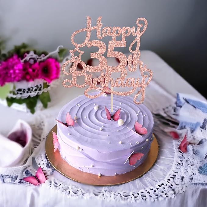 1 Pack Happy 35th Birthday Cake Topper Rose Gold Glitter 35 & Fabulous Cheers to 35 Years Old Birthday Cake Pick for Celebrating 35th Birthday Anniversary Party Cake Decorations Supplies