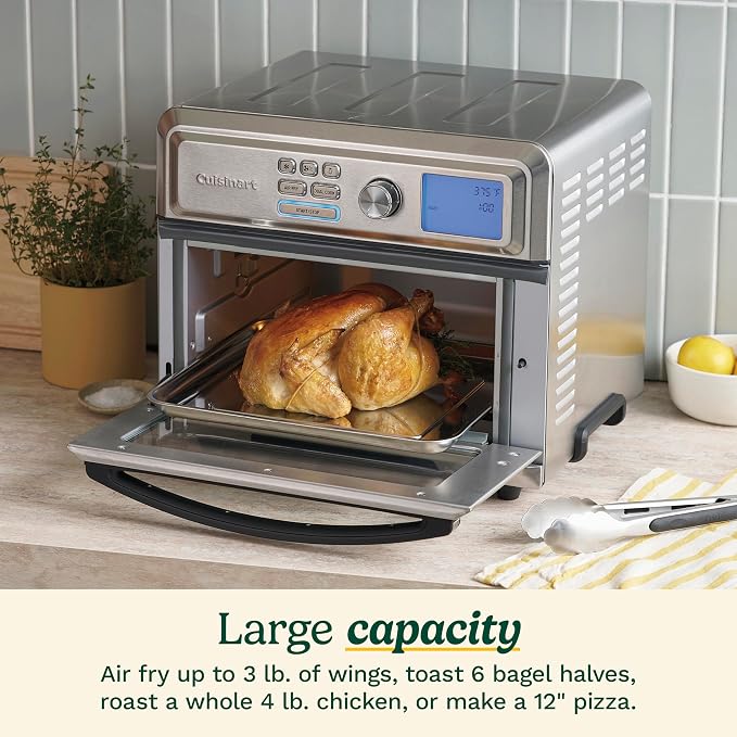 Cuisinart Air Fryer Toaster Oven, Digital Display, 1800 Watt Air Fryer Toaster Oven Combo with Adjustable Temperature and Controls, Stainless Steel Small Kitchen Appliance, TOA-65,Silver