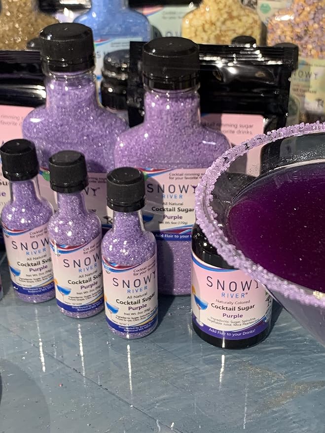 Snowy River Purple Cocktail Sugar - Kosher Certified Naturally Colored Purple Cocktail Rimmer (2oz Bottle, Medium Crystal)