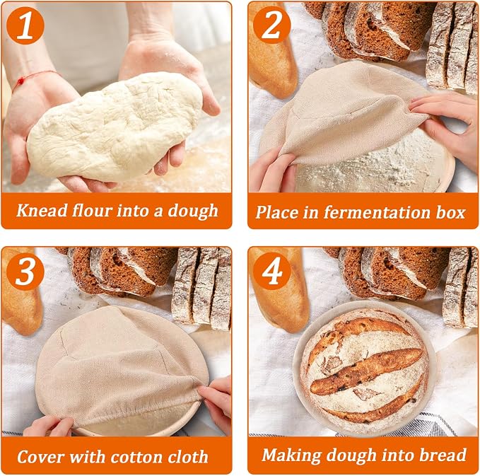5 Pack Round Banneton Proofing Basket Set 9 Inch, Natural Rattan Sourdough Bread Bowls with Linen Liners, Dough Baking Supplies for Professional & Home Bakers(9" Round, Set of 5)