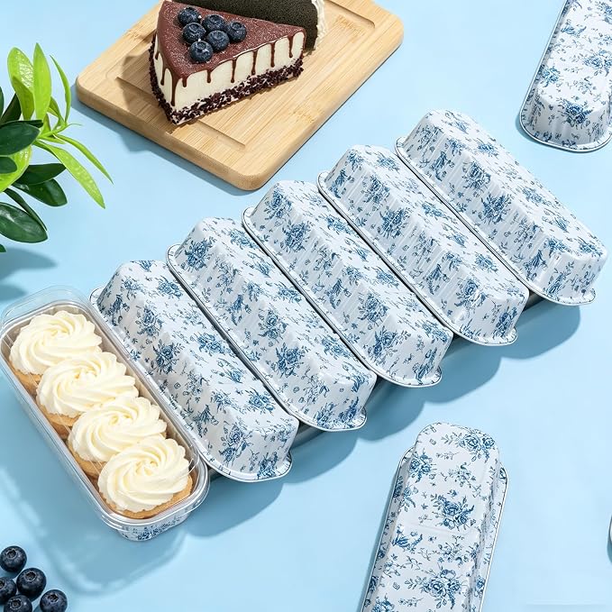100Pcs Mini Loaf Pan with Lids Rectangle Aluminum Foil Baking Cups | Sturdy Box Body Structure, Innovative design, Blue Floral Pattern, Portable Lid, Excellent for Viewing, Clean Material