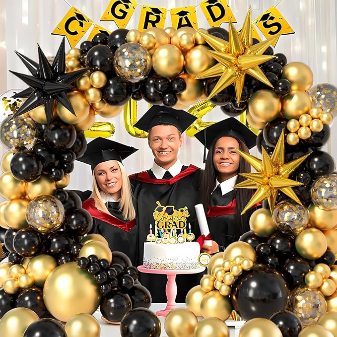 Bonropin Black and Gold Balloon Garland Arch Kit 158pcs with Black Gold Confetti Balloons, Star Foil Balloons, for Graduation New Year Anniversary Birthday Party Decorations