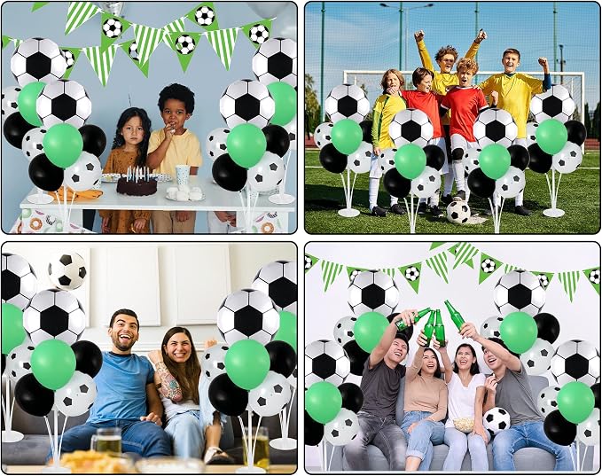 4 Sets Soccer Party Balloons Stand Kit with Soccer Foil Balloons Arch Kit Sport Themed Party Ball Balloon Centerpiece for Tables for 2026 World Game Sports Birthday Anniversary Baby Shower Decoration