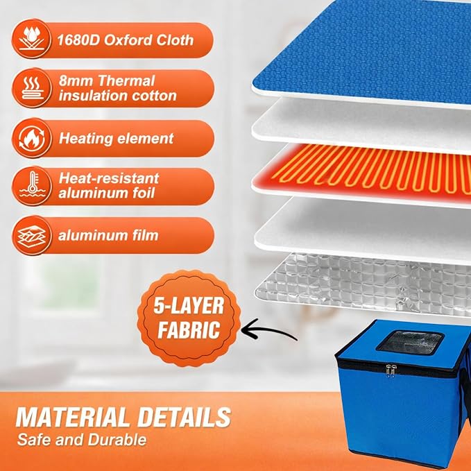 74l Large Foldable Proofing Box，Bread Proofer Blue 16.5 * 16.5 * 16.5in | Dough Proofer 4-Sided Heating，Temp Control (33-122℉), 96-Hour Timer， for Sourdough, Bread Baking, Pizza, Yogurt