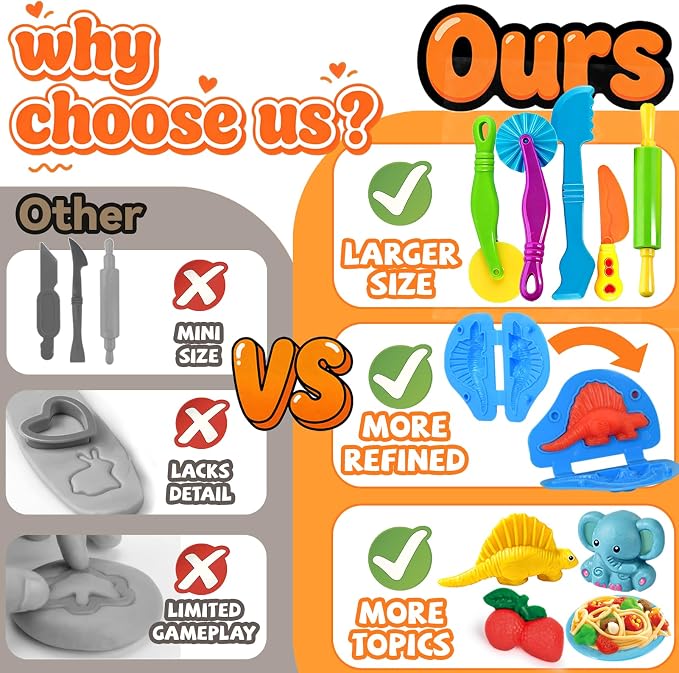 31 Pcs Dough Tools, Dough Play Tools Set + Kitchen Spaghetti Maker Machine Clay and Dough Accessories with Rolling Pins, Clay Cutters, Safety Scissors, 3D Dino & Animal & Fruit Molds