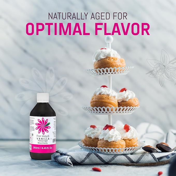 Flor Maya Vanilla Extract – Premium Aged Blend Made with Mexican Vanilla Beans | Gourmet Vanilla Bean Extract for Baking, Cooking & Desserts | Gluten Free, Non-GMO, No Coumarin | 8.45 fl oz