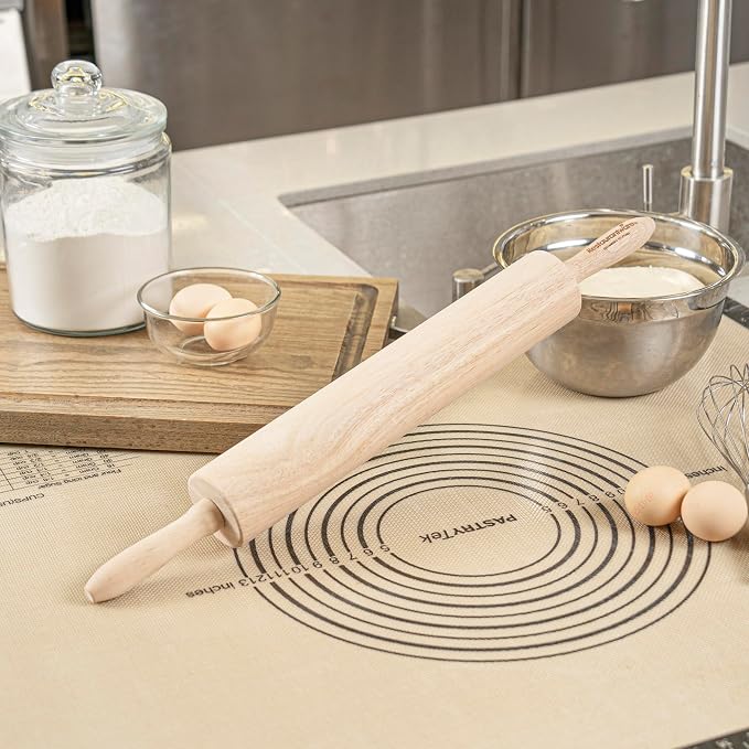 Restaurantware Wood Rolling Pin 1 Count 13 Inches Solid Wood Baking Tool, Ergonomic Dough Roller With Smooth Rotation, Beige Kitchen Pastry Tool for Professional Bakers