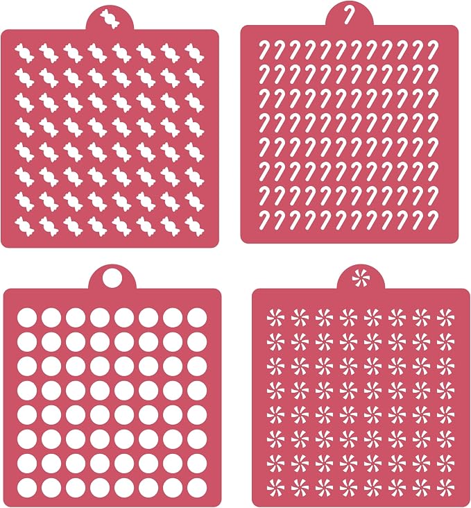 4 Pack Reusable Royal Icing Sprinkle Stencils Gem Glitter Stencils Bakery Stencil Template Set for Cookie Cake and Cupcake,Crafts DIY Tumblers Reusable Glitter & Gem Template Set (Candy)
