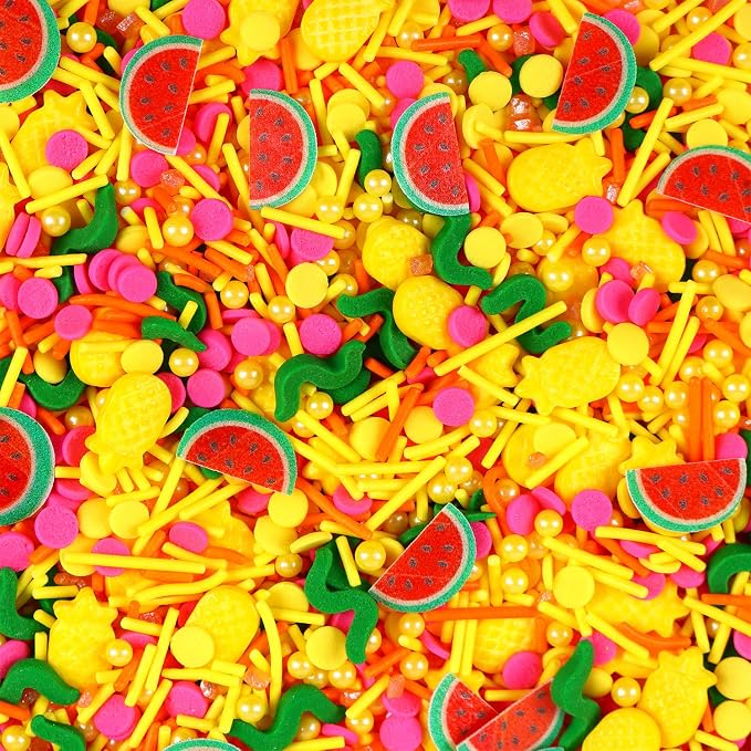 Summer Themed Sprinkle for Cake Decorating, Watermelon Pineapple Fruits Sprinkles for Edible Cupcakes toppers, Party Candy for Decorating Cakes, Cupcakes, Cookies & Desserts