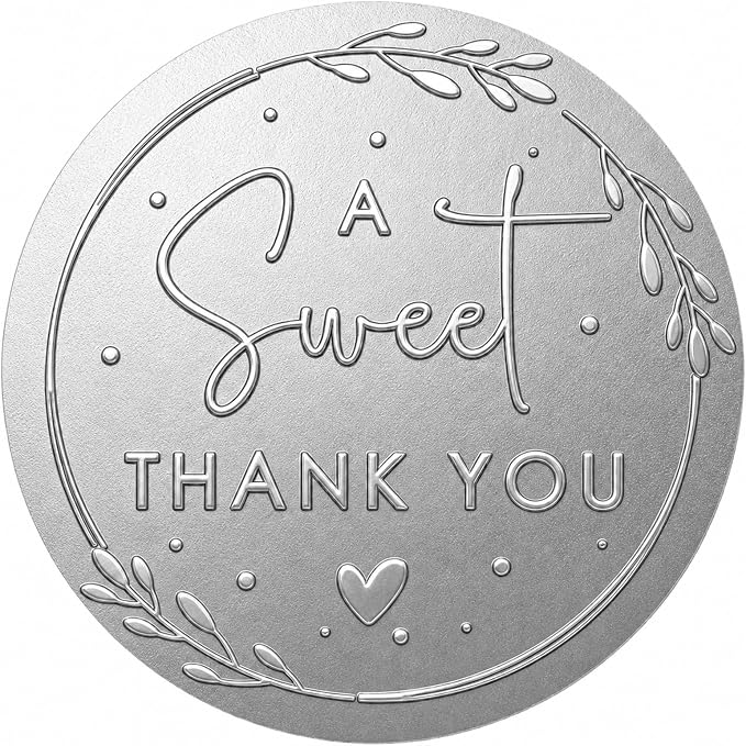 100 x A Sweet Thank You Embossed Sticker Labels Wedding Party Shower Favor Raised Silver Foil Stickers Sweet Treat Sticker for Wedding 1.57” (Silver)