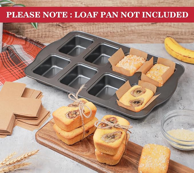 Webake 300pcs Unbleached Parchment Paper Mini Loaf Pan Liners Compatible with Wilton Mini Loaf Pan, Original Precut, Non Toxic Baking Paper for Banana Bread