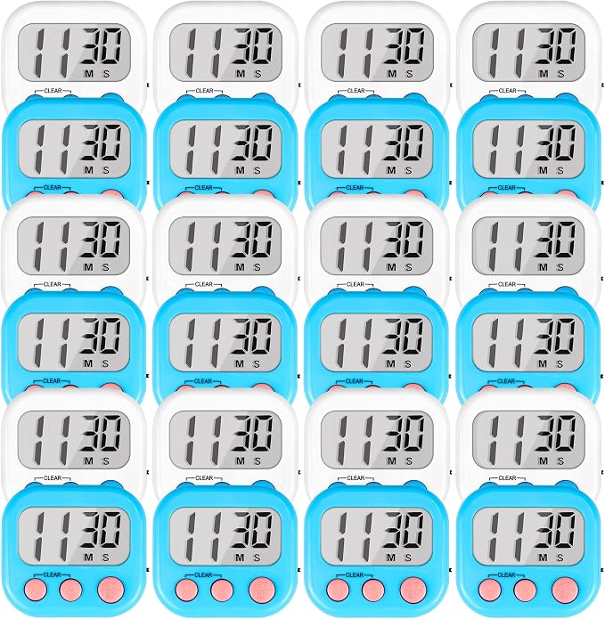 Timer for Kids Teachers Digital Kitchen Timers for Cooking Large Magnetic Classroom Timer 24Pack-Blue White