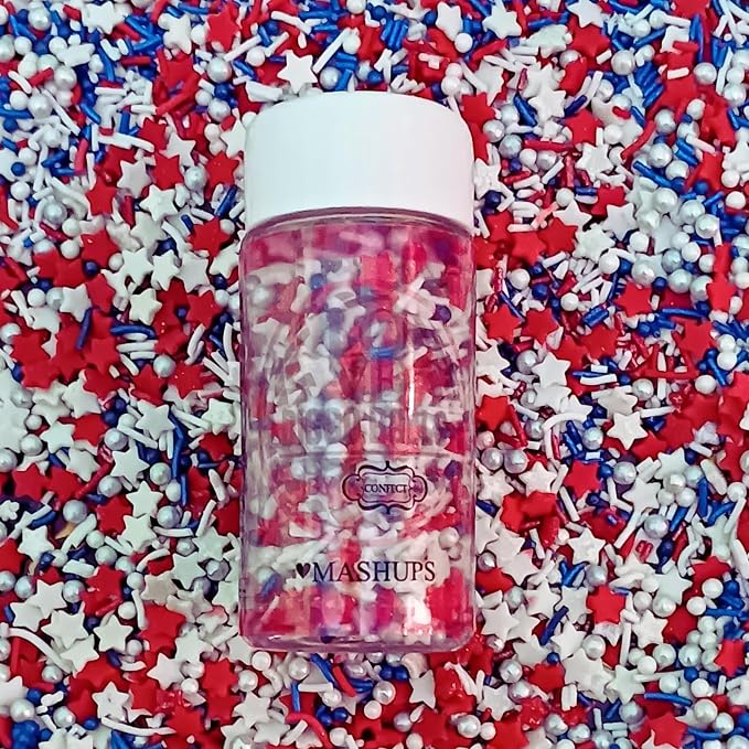 Confect Cake Mate Edible Sprinkles – Red, White, Navy blue & Silver Star, Pearl Dragees – Vegan Cake and Cupcake Decorating Toppings for Cookies & Ice Cream | Vegan, Gluten-Free, Soy-Free, Dairy-Free, Palm Oil-Free- 4.2 Oz