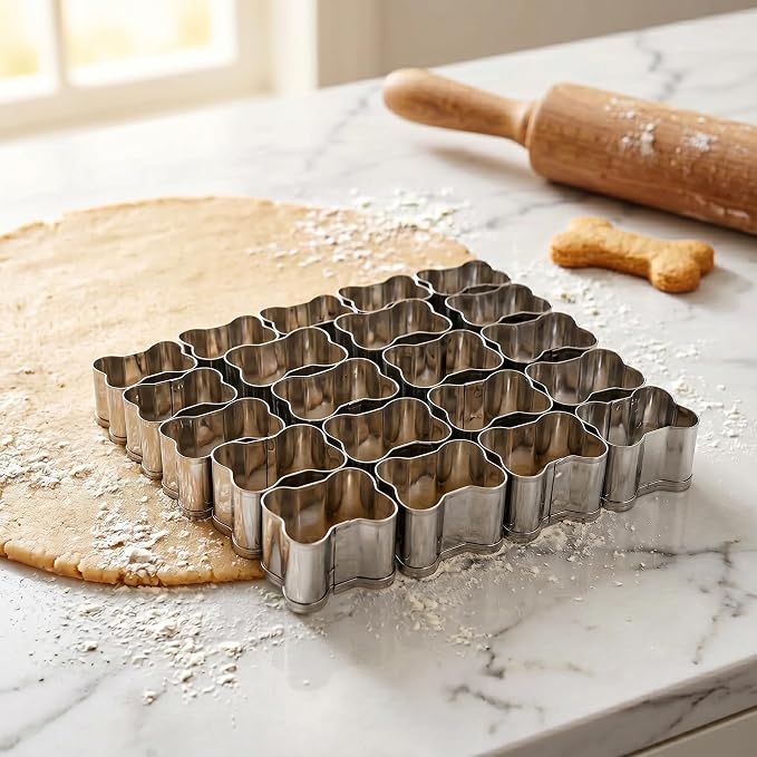 25 PCS Bone Shaped Cookie Cutter Set, Stainless Steel Mini Bone Cookie Cutters with Cleaning Brush, Small Dog Bone Biscuit Cutters for DIY Baking Cookies Fondant Pet Treats