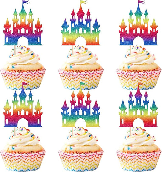 24 PCS Castle Cupcake Toppers Princess Cupcake Toppers Castle Theme Birthday Party Decoration Princess Party Supplies Princess Birthday Cake Decoration for Girls Princess Baby Shower Supplies Colorful