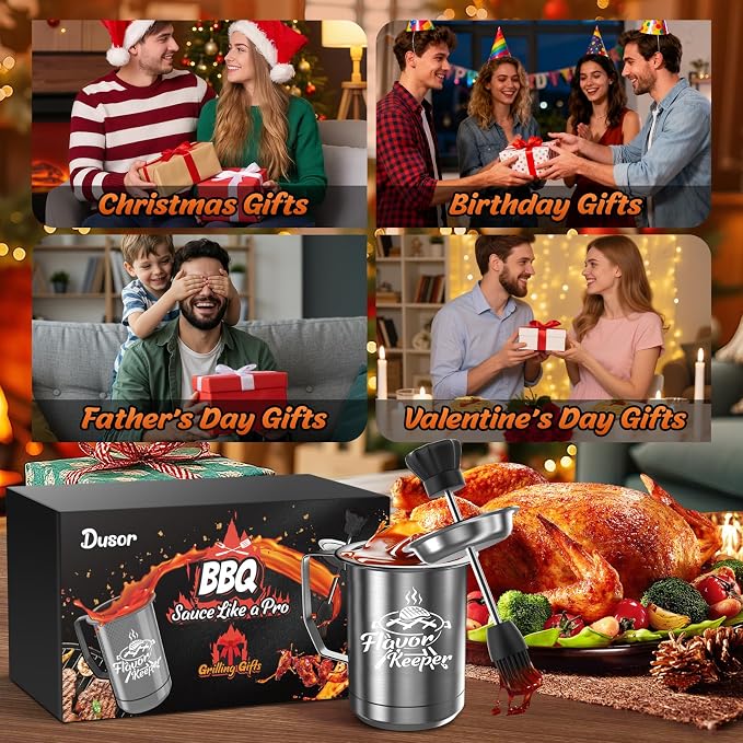 Dusor Gifts for Him Men Women BBQ Sauce Pot and Basting Brush Set, Gifts for Him Who Have Everything Kitchen Gadgets, Grilling Gift for Men, Cooking Grilling Accessories Gift for Dad Husband Boyfriend
