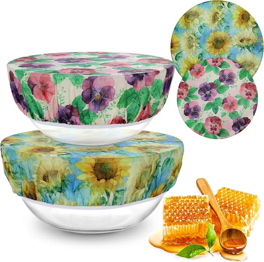 2 Large Reusable Beeswax Bowl Covers for Bread Proofing, 10/12 Inch Elastic Beeswax Wraps Cotton Cloth Sourdough Bowl Covers for Proofing Baskets, Mixer Bowls, Food Storage Containers