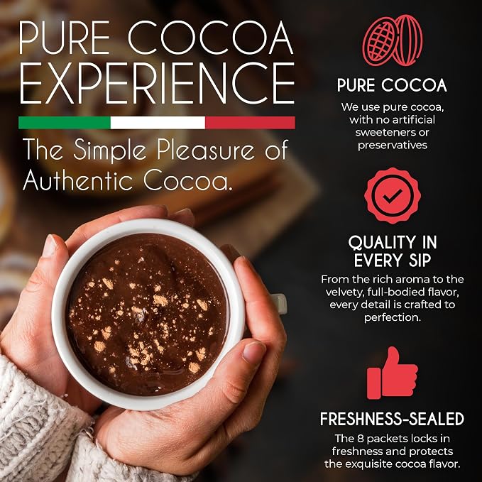 Cafe Garibaldi Premium Panettone Hot Chocolate - Instant Cocoa Mix with Cocoa Powder, Gluten-Free & GMO-Free, 8 Servings x 0.62oz Packets, Ideal Italian Hot Chocolate Gift