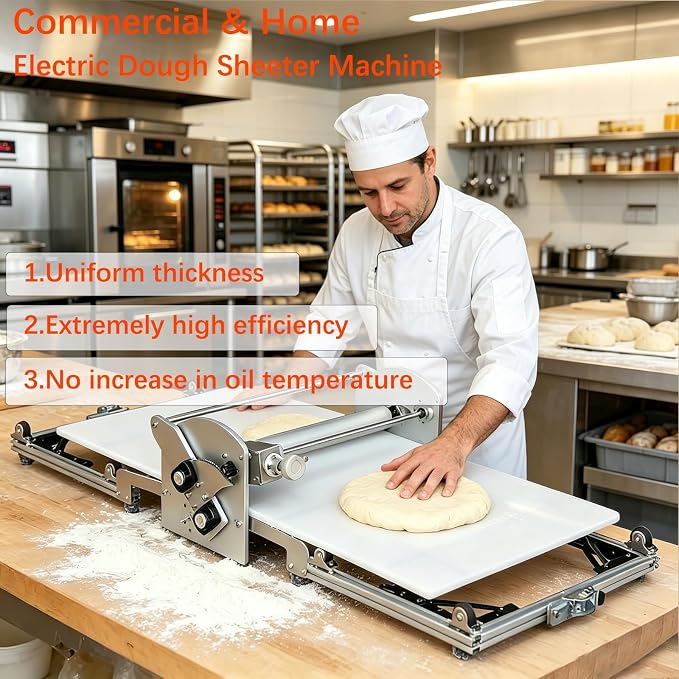 22.7" Commercial Electric Dough Sheeter, Foldable Dough Roller Machine, Adjustable Thickness(2-30mm), Stainless Steel Dough Laminator for Bakery, Pastry, Home Bakers & Professional Bakeries (22.7")