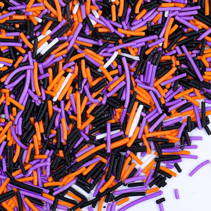 Halloween Jimmies Sprinkles - Black Orange Purple White Jimmies Mix for Cake Decorating, Edible Cookie Cupcake Decorations for Halloween Baking & Party Treats