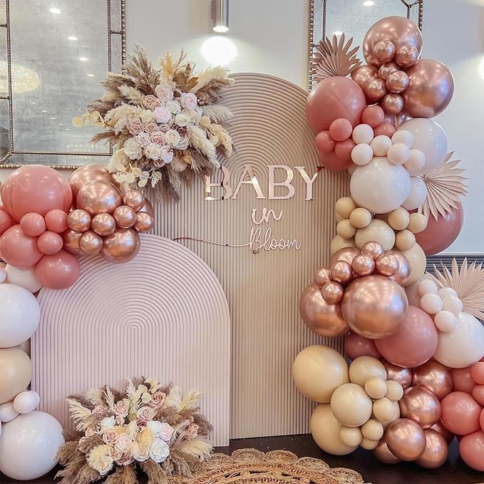 Jobkoo Dusty Pink Balloons 12 Inch, 100 Pack Vintage Pink Balloon Boho Dusty Rose Latex Balloons Matte Mauve Retro Blush Pink Helium Balloons for Birthday Wedding Baby Bridal Shower Party Decorations