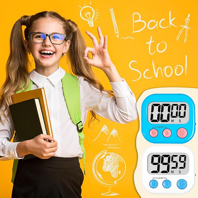 ZILLEEN Classroom Timer for Kids Teachers 2 Pack Digital Timers, Blue & White