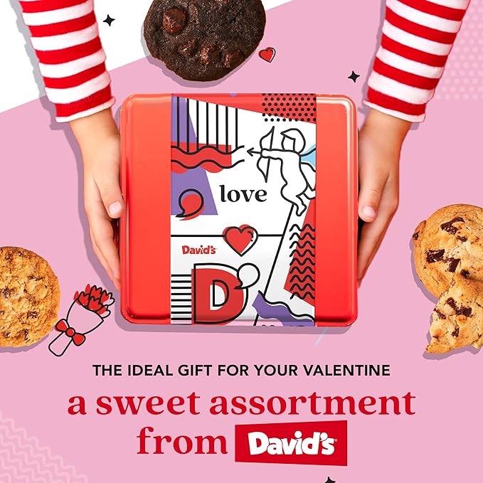 David’s Cookies Assorted Cookie in Love Gift Tin, Fresh Baked Gourmet Dessert Sampler, Soft Handmade Cookie Variety, Premium Bakery Cookies for Gifting, 2lb - Gourmet Cookies Gift Basket