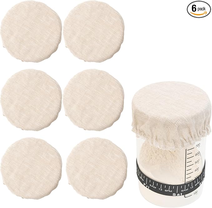 6Pcs Sourdough Starter Jar Lid 4 IN,100% Pure Linen Bowl Covers, Unplored, Unbleached, Sourdough Proofing Bowl Cover Bread Fermentation Baking Supplies for 3-4 Inch Jar Mouth
