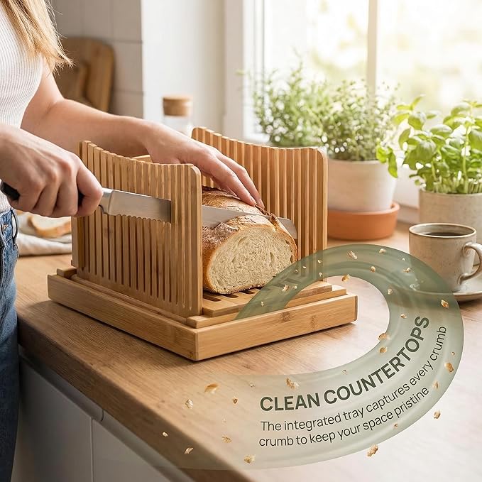 Homemade Sourdough Sandwich Bread Slicer | Built-in Crumb Tray for Mess-Free Use，Adjustable Thickness Options，Foldable & Space-Saving Design
