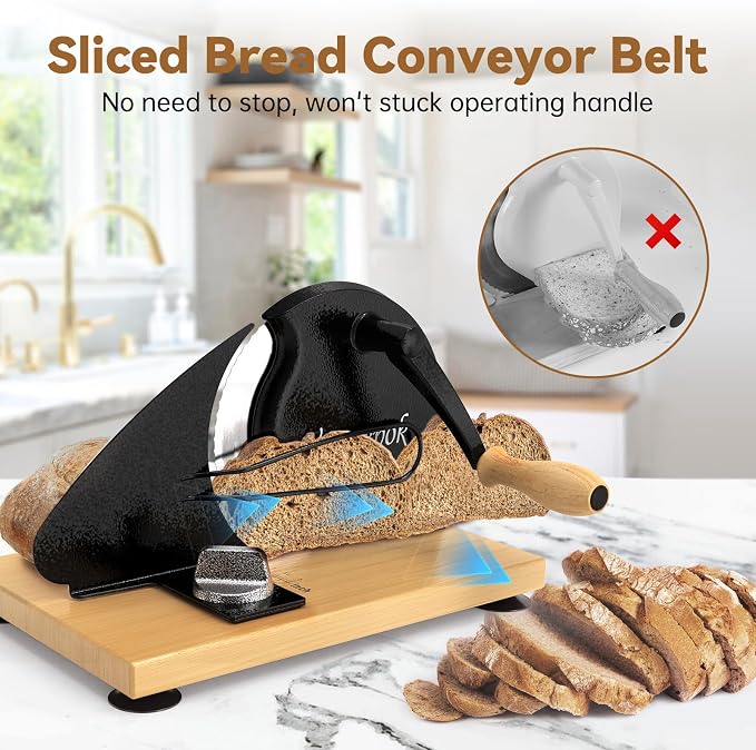 vanerepok Upgrade Manual Bread Slicer for Homemade Sourdough Bread, Classic Hand Crank Home Bread Slicer With Scale Line and Steel Fence, Sharp Blade, Adjustable Width for Homemade & Commercial Use