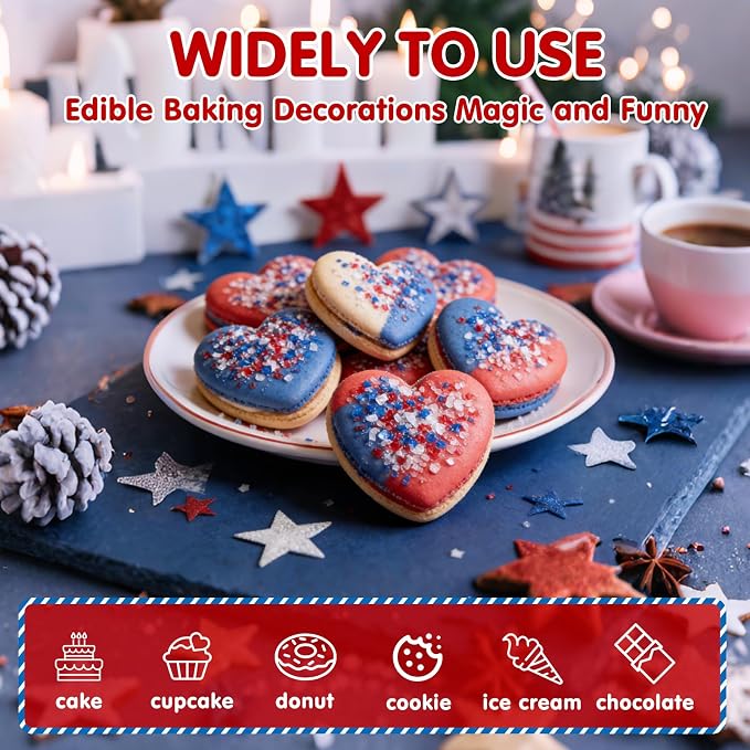 Patriotic Sanding Sugar Sprinkles,July 4th Edible Sprinkle Mix for Baking Decorations,150g/5.3oz,Blue Red and White Edible Sugar Crystals for Cake Decorating,Cookies,Ice Cream,Fondant Cake,Caramel Apples,Cupcakes,Desserts, May Day,Memorial Day,Flag Day...
