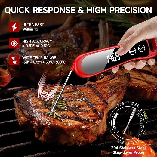 Meat Thermometer Digital, Professional Food Thermometer, 0.5 Sec Instant Read, ±0.5°F Accuracy, IP67 Waterproof Kitchen Thermometer with 180° Rotating Display for Cooking, Grilling, BBQ, Smoker, Oven