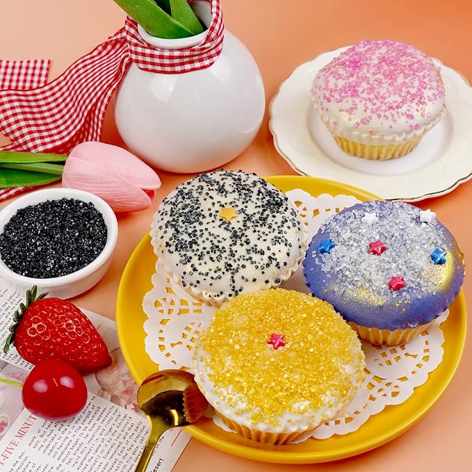 Edible Sprinkles 4 Color Mix, Gold Black White Pink Sugar Crystal Sprinkles for Cake Decorating, Cupcake Toppers, Ice Cream Topping, Cookie Baking Decorations, 110g 3.88oz