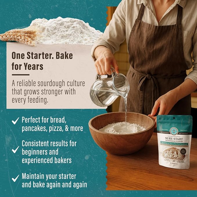 MY RUSTIC ROOTS Sure Start San Francisco Sourdough Starter Culture - Fail-Proof Sourdough Bread Starter - Beginner Friendly - Perfect for Baking Delicious Homemade Artisan Bread, Pizza & More - 12g