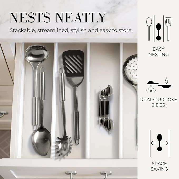 Stainless Steel Magnetic Measuring Spoons Set - 8-Piece Heavy Duty Metal, BPA-free, Stackable, Double Sided Measuring Spoons with Leveler for Dry and Liquid Ingredient - Fits in Spice Jars