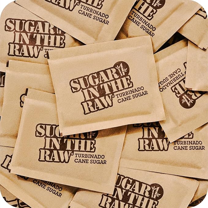 Sugar In The Raw Turbinado Cane Sugar Packets, 25 Ct, Pure, All-Natural Turbinado Sugar, Non-GMO Project Verified, Kosher, Vegan and Gluten Free
