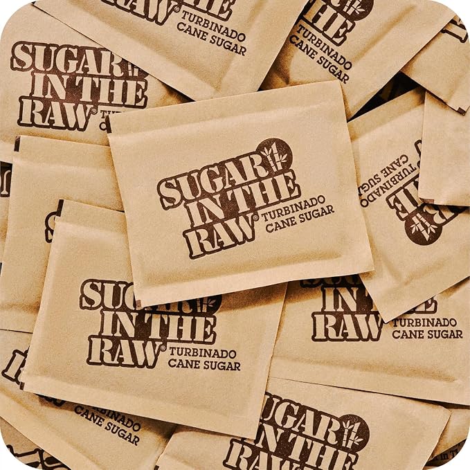 Sugar In The Raw Turbinado Cane Sugar Packets, 100 Ct, Pure, All-Natural Turbinado Sugar, Non-GMO Project Verified, Kosher, Vegan and Gluten Free