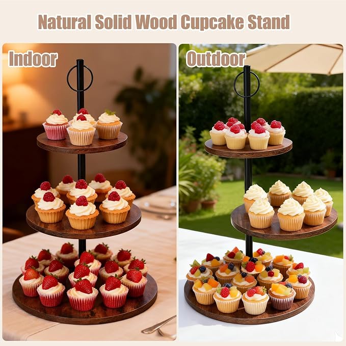 Cupcake Stand, Wood Cake Stand, Cupcake Display Stand, Wedding Cake Stands, Rotatable Cupcake Stands for Party, 3 Tier Cupcake Stand, Cup Cake Tower Stand for Birthday Anniversary Party Decoration