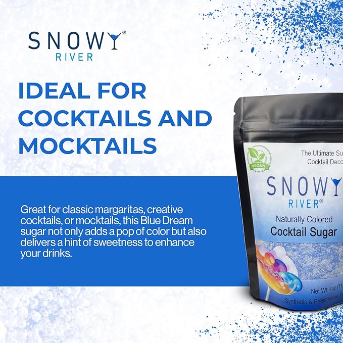 Snowy River Blue Dream, Cocktail & Margarita Sugar Rimmer - Vibrant Naturally Colored Sugar for Cocktail Rimming, Baking & Decorating, Medium Crystal - 4oz