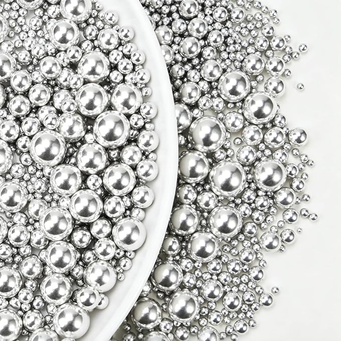 Silver Pearl Sugar Sprinkles for Cake Decorating, 150g/5.29oz Mix Size, Edible Candy Pearls, Pearl Cake Decorations, Cupcakes Cookies Toppers, Holiday, Wedding Party Supplies