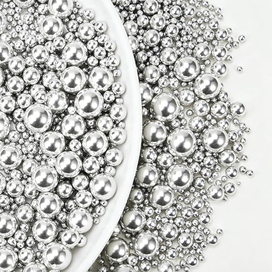Silver Pearl Sugar Sprinkles for Cake Decorating, 150g/5.29oz Mix Size, Edible Candy Pearls, Pearl Cake Decorations, Cupcakes Cookies Toppers, Holiday, Wedding Party Supplies