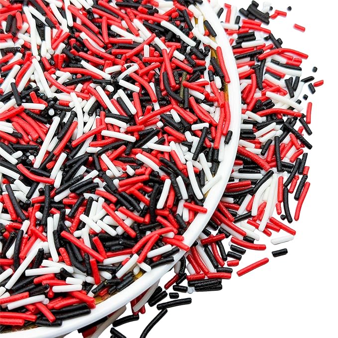 SE Si&Moos Red Black and White Jimmies Sprinkles Black and Red Halloween Sprinkles for Cake Decorating Edible Crunchy Jimmies for Topping Ice Cream, Cookies, Cakes, Cupcakes, Dessert Decorating 3 OZ