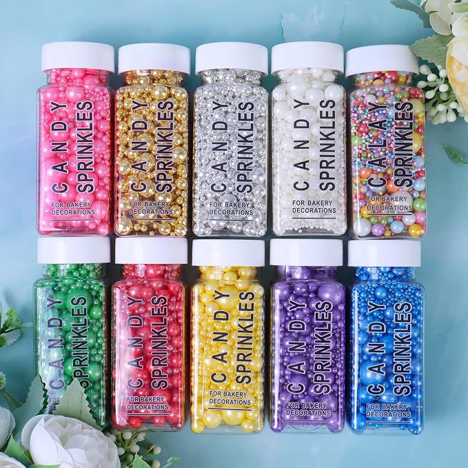 Red Pearl Sprinkles for Cake Decorating, 130g/4.6oz Edible Pearl Sprinkles, Baking Cupcakes, Donuts, Macarons Toppings
