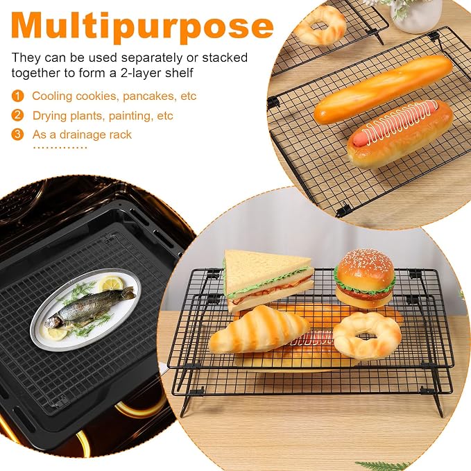2 Pcs Cooling Rack with Collapsible Legs,Carbon Steel Baking Cooling Rack,Stackable Cake Cooling Rack,Nonstick Cookie Cooling Rack for Baked Goods Baking Cooking Cooling Roasting (large size)