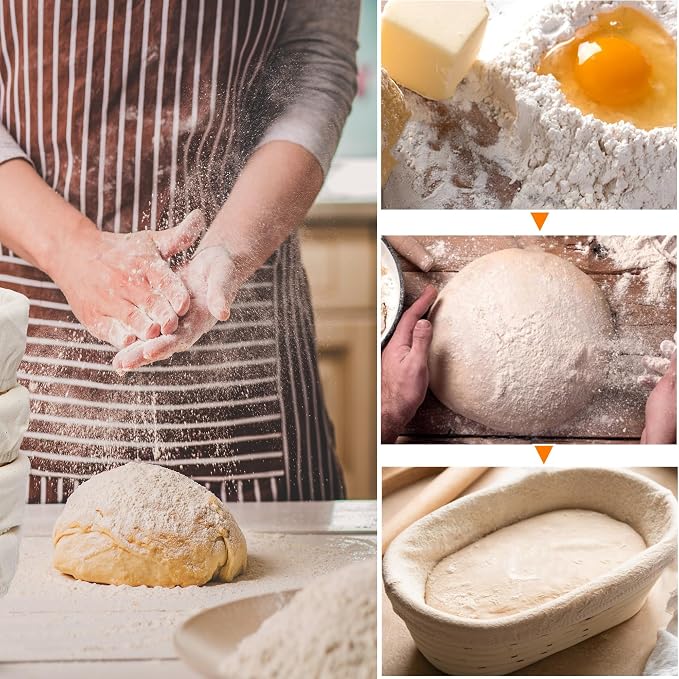 Nisorpa Oval Banneton Bread Proofing Basket Set of 10 Sourdough Banneton Basket Bread Baking Bowl Kit with Cloth Liners and Dough Scrapers for Home Bakery Bread Bakers 10 Inch