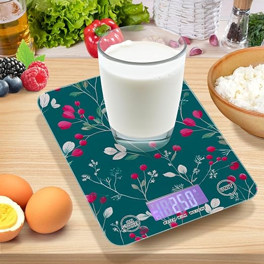 Food Scale Kitchen Scale for Baking Cooking Digital Food Weighing Measuring Scale Small Waterproof Electric Food Scale Teal Winter Berries and Snowflakes